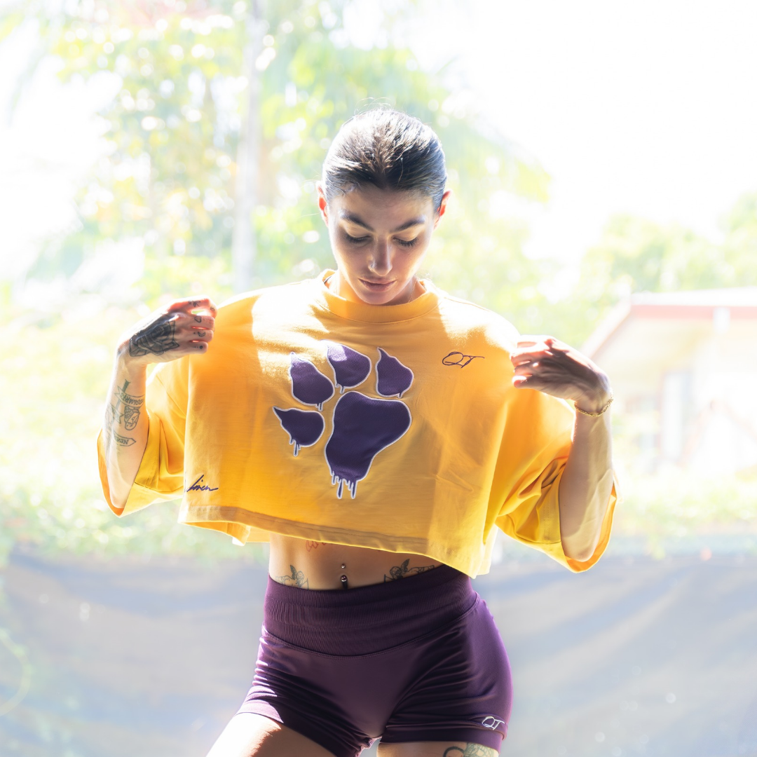 QT Collection: Cropped Oversized Tee 24K Gold & Purple